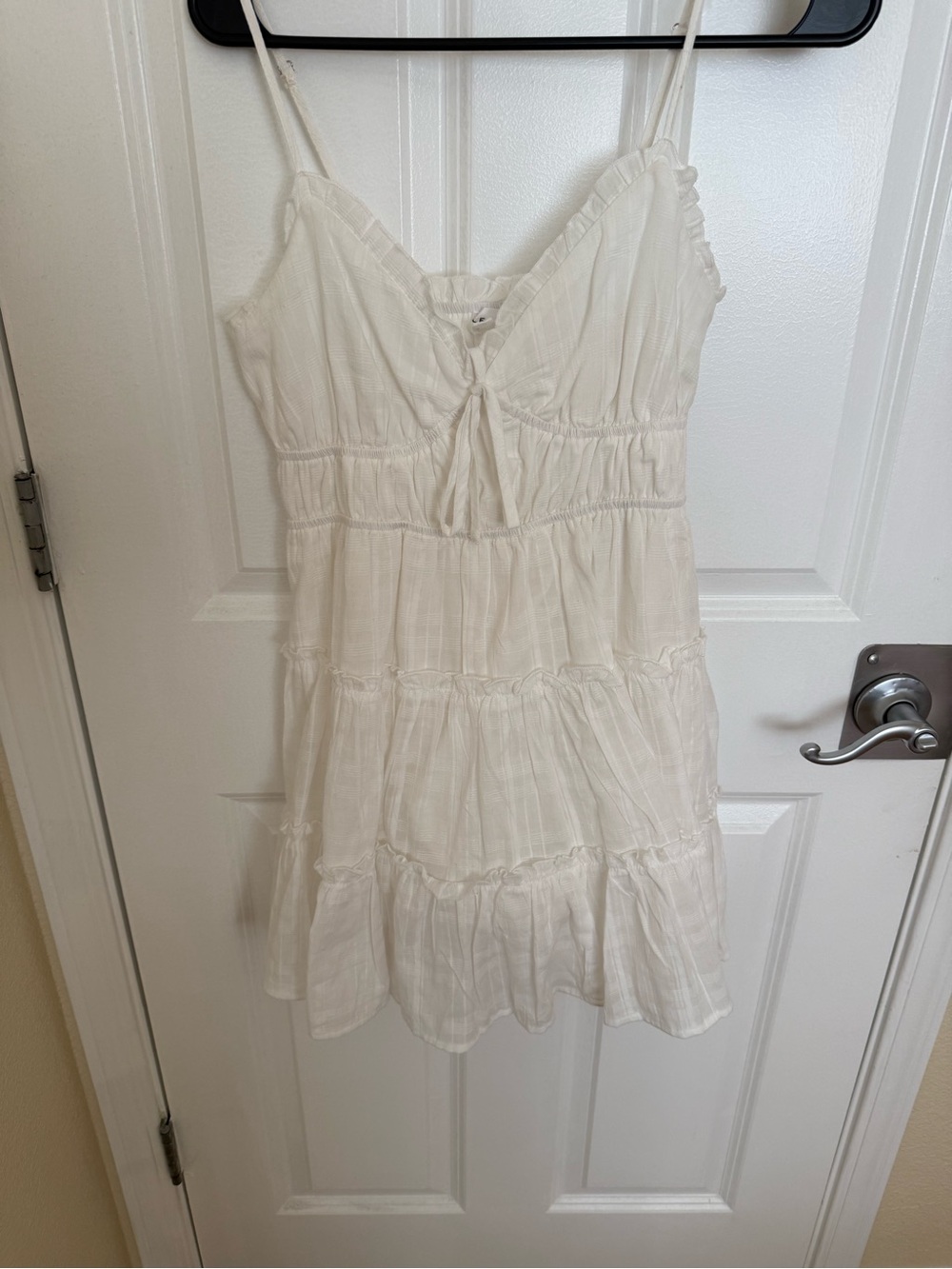Le Lis White Tiered Spaghetti Strap Mini Dress